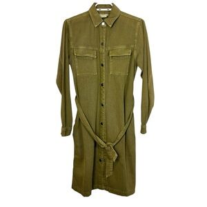 Kaffe Olive Green Belted Snap-Up Denim Shirt Dress women size Small